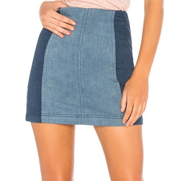 Free People Modern Femme Color Block Mini Skirt in Dark Blue - Picture 1 of 5